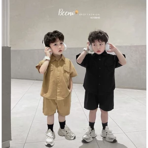 Set bộ sơ cộc tay  Beemo form rộng phối túi ngực vải kaki cho bé trai từ 9-25kg 4019SHB