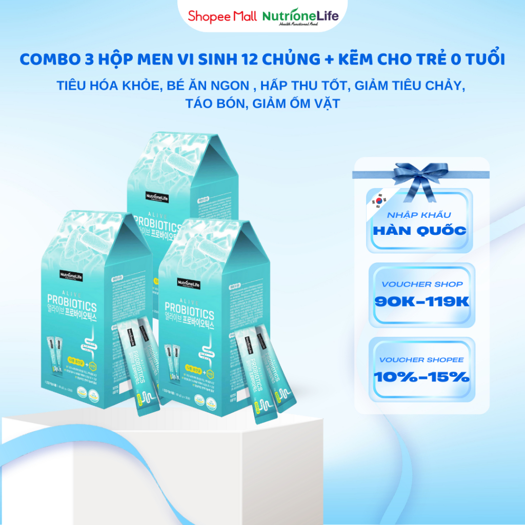 Ảnh COMBO 3 Hộp Men Vi Sinh Alive Probiotics 12 Chủng Lợi Khuẩn Và Kẽm Giúp Tiêu Hóa Khỏe, Tăng Hấp Thu 2g/Gói 1