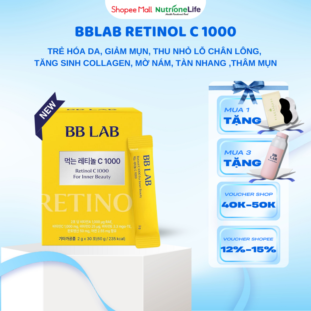 Ảnh Bột BB LAB Retinol C 1000 - Trẻ Hóa Da, Tăng Collagen, Mờ Thâm, Giảm Mụn, Se Khít Lỗ Chân Lông (30 Gói/Hộp) 1