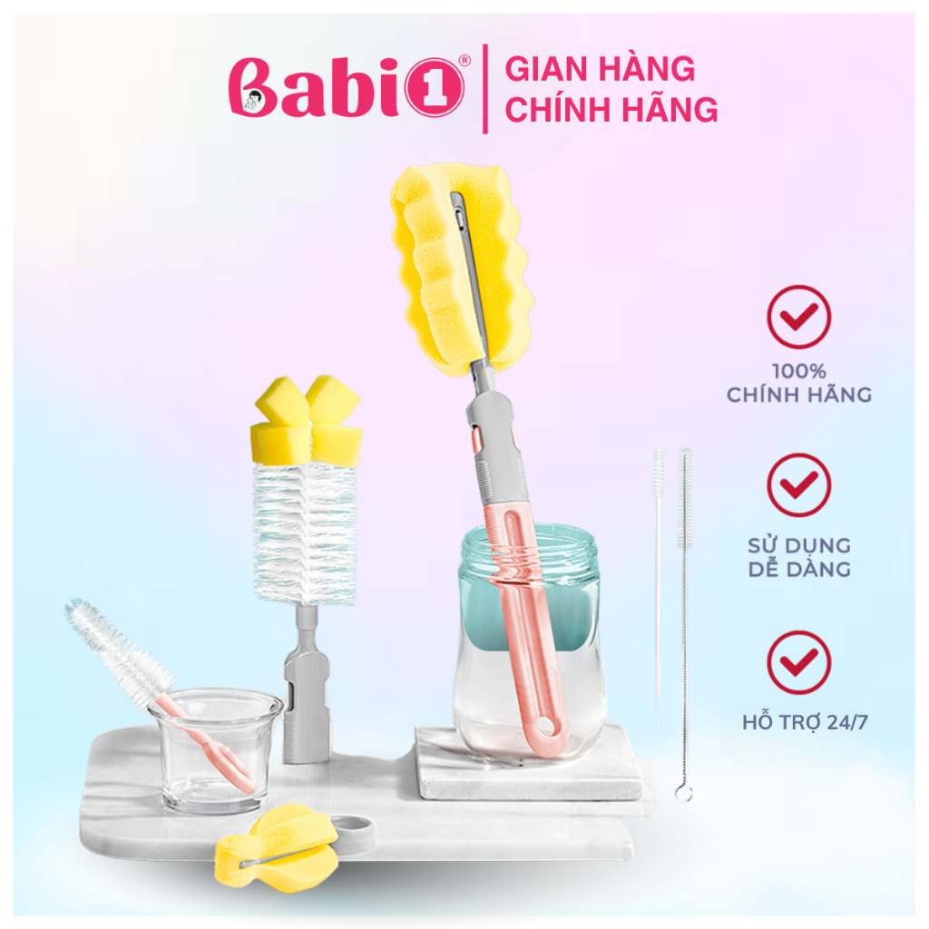 Bộ Cọ Rửa Bình Sữa BABIONE Cây Rửa Bình Sữa Núm Ti, Ống Hút, Đồ Gia Dụng Đa Năng 6 Chi Tiết