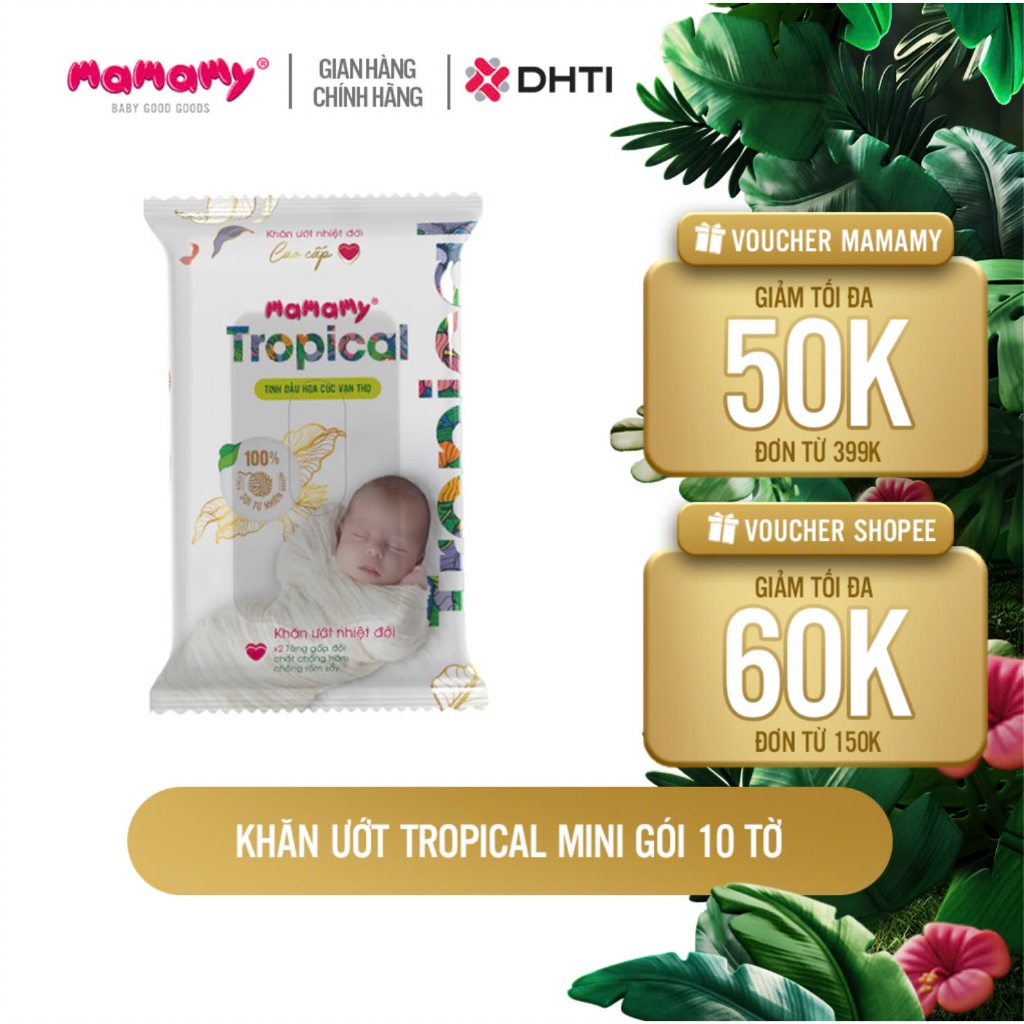 Ảnh Khăn ướt Mamamy Tropical cho mẹ và bé gói 10 tờ tinh dầu cúc vạn thọ, nhỏ gọn, bỏ túi tiện lợi 1
