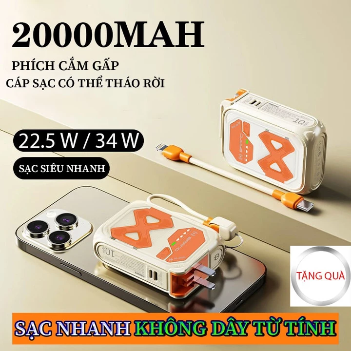 Sạc Dự phòng Không Dây，Sạc Dự Phòng 20.000 mAh Bộ sạc dự phòng không dây hút từ tính 34W/22.5W Hỗ trợ sạc nhanh