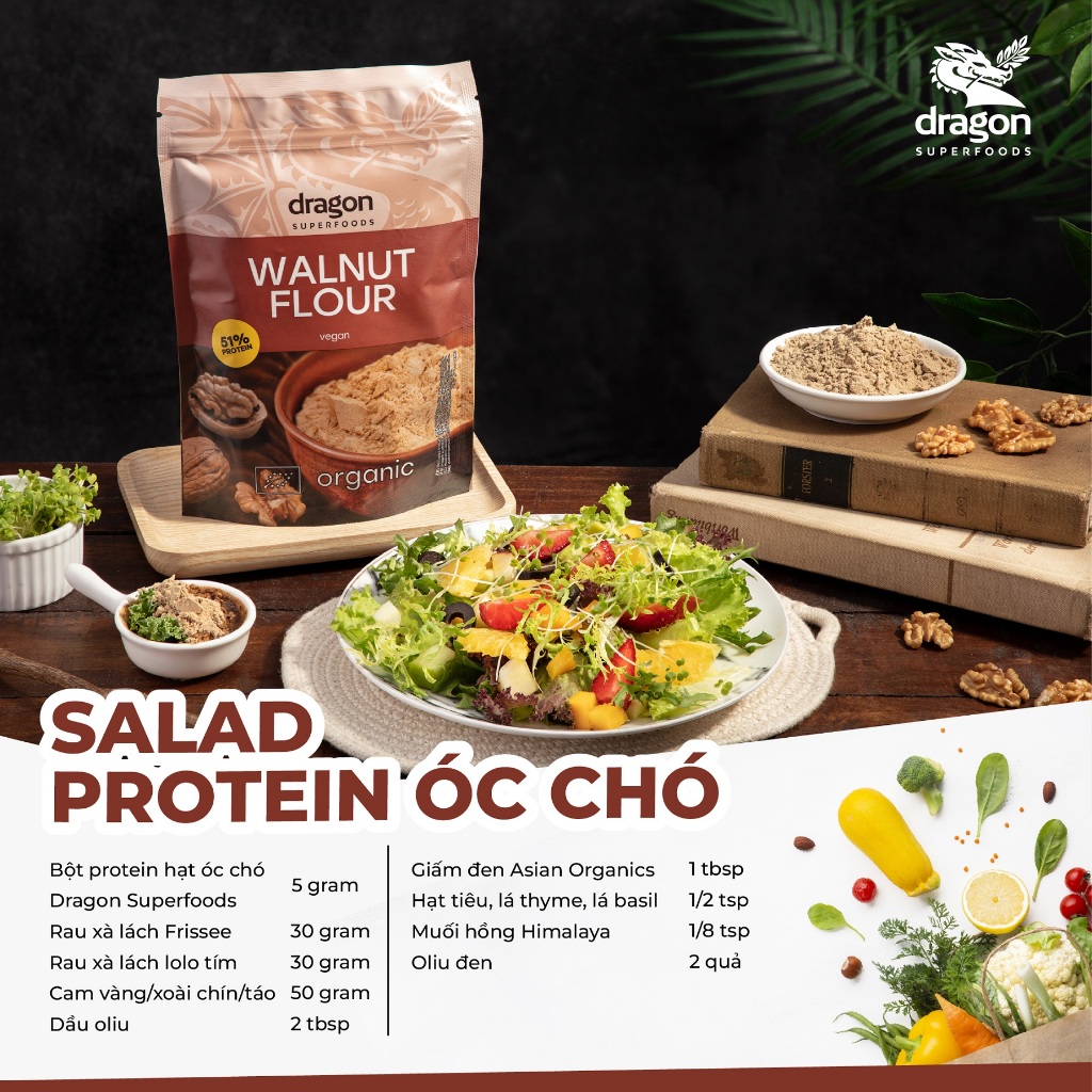 Bột óc chó 51% protein 200g Dragon Superfoods Walnut flour
