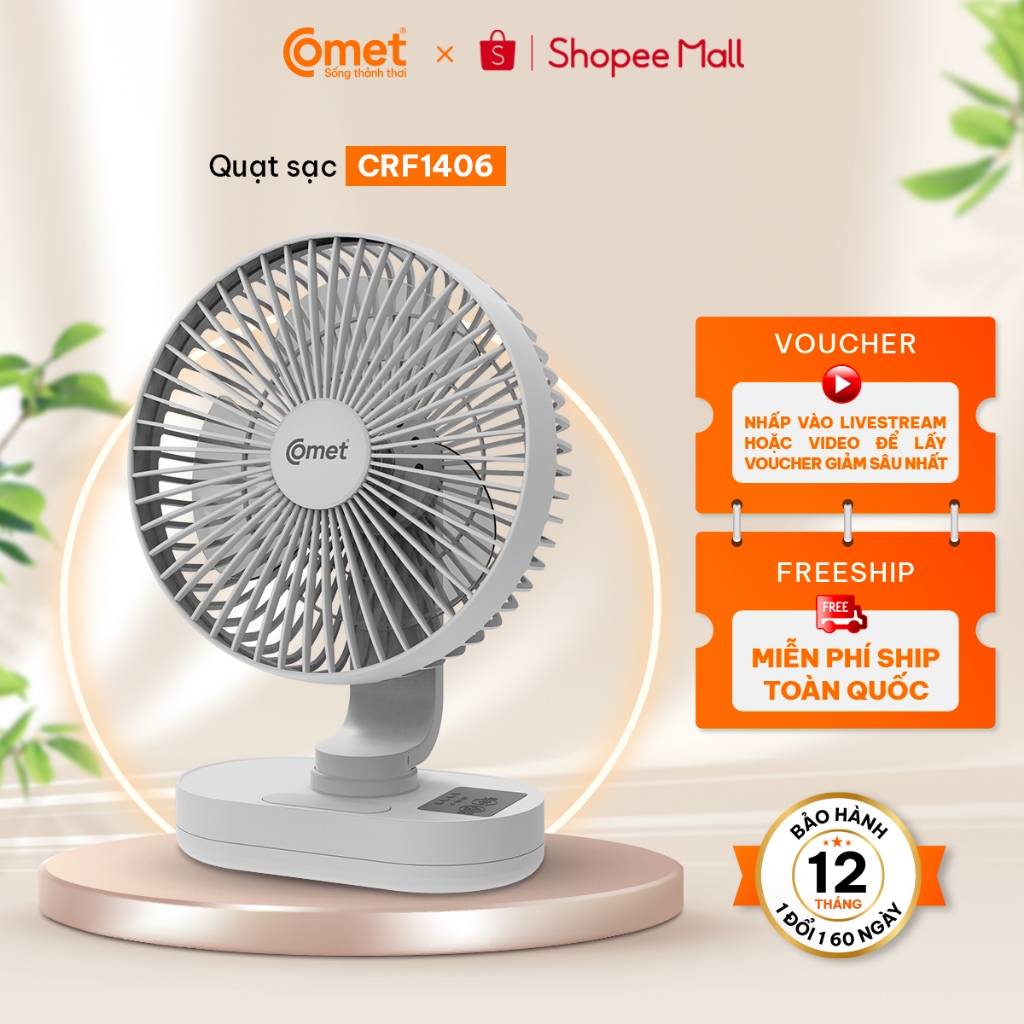 Ảnh Quạt Sạc Đa Năng COMET CRF1406 Để Bàn 6W 3 Cấp Độ Gió, Đèn LED, Pin Lithium Dung Lượng Cao 1