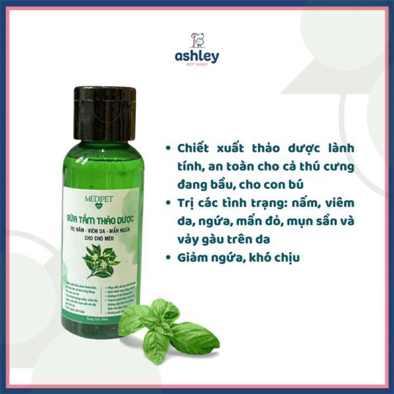 Sữa Tắm Nấm Thảo Dược Cho Chó Mèo ( tắm nấm, viêm da, mẩn ngứa an toàn lành tính )