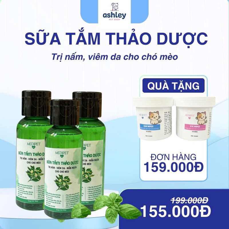 Sữa Tắm Nấm Thảo Dược Cho Chó Mèo ( tắm nấm, viêm da, mẩn ngứa an toàn lành tính )