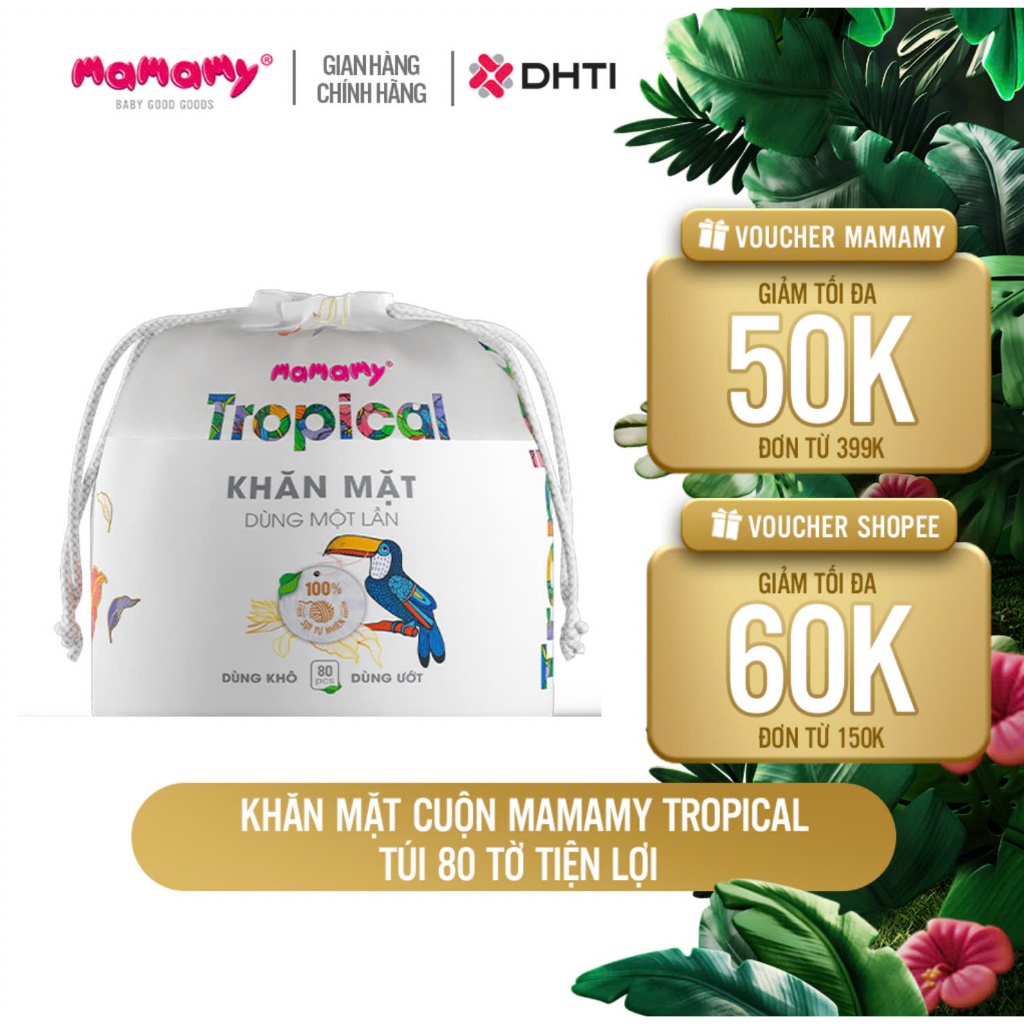 Ảnh Túi khăn mặt dạng cuộn Mamamy Tropical 80 tờ, Khăn giấy khô đa năng cao cấp, tự nhiên, mềm dai, sạch cực 2