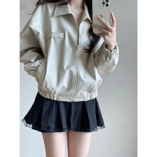 Áo khoác da form boxy Forgirl áo da dáng rộng bo chun croptop T080