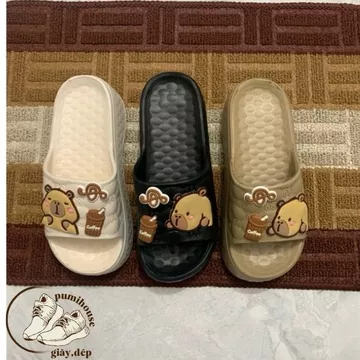 Dép bánh mỳ nữ. Dép đúc nguyên khối, đế cao 5cm. hoạ tiết capybara, nơ. đế chống trơn trượt
