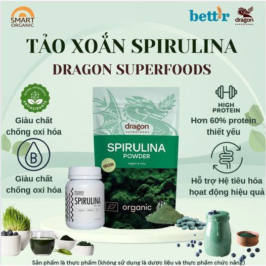 Bột tảo xoắn spirulina Dragon Superfoods 200g
