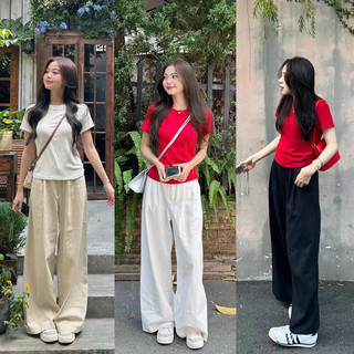 Quần dài thô ống rộng Forgirl quần dài suông nữ ống rộng cạp cao basic tôn dáng chất liệu kaki thô mềm T087