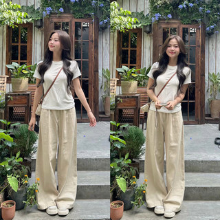 Quần dài thô ống rộng Forgirl quần dài suông nữ ống rộng cạp cao basic tôn dáng chất liệu kaki thô mềm T087