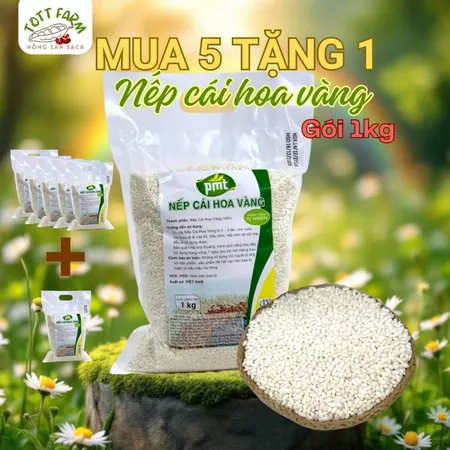 Nếp cái hoa vàng XUẤT KHẨU, gói 1kg, nếp cái hoa vàng không biến đổi gen