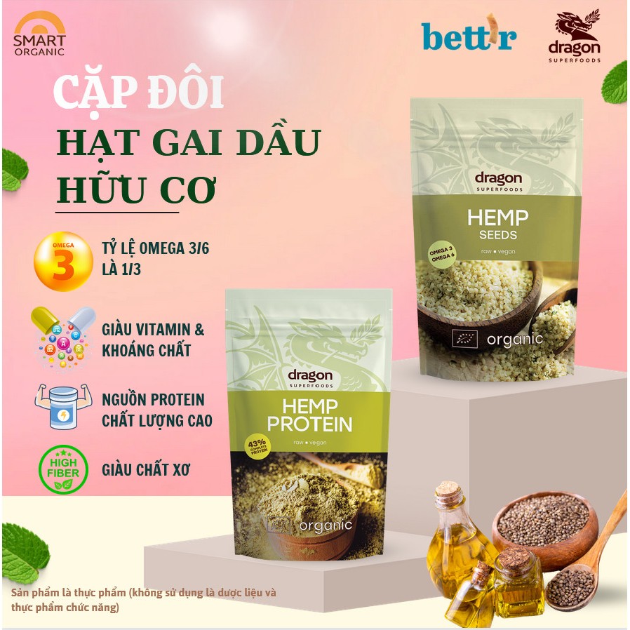 Hạt gai d a u hữu cơ organic h e m p_seeds Dragon Superfoods/ Sottolestelle