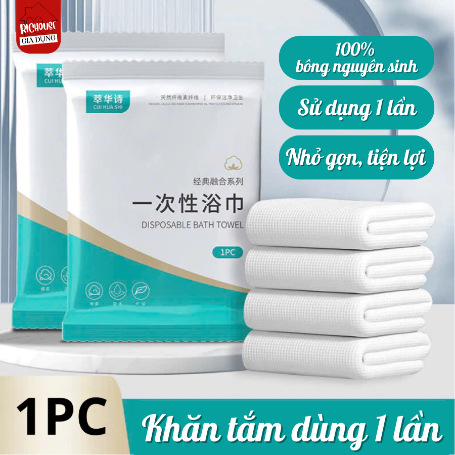 Khăn Tắm Dùng Một Lần, Khăn Tắm Du Lịch Sợi Vải Cellulose Thấm Hút Mềm Mịn An Toàn Cho Da