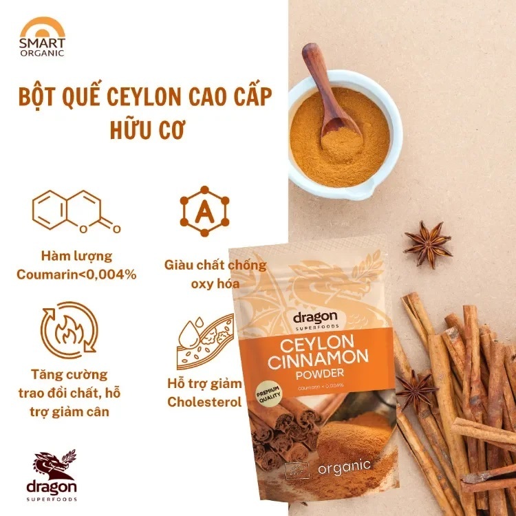 Bột quế hữu cơ Dragon Superfoods 150g Ceylon Cinnamon Powder