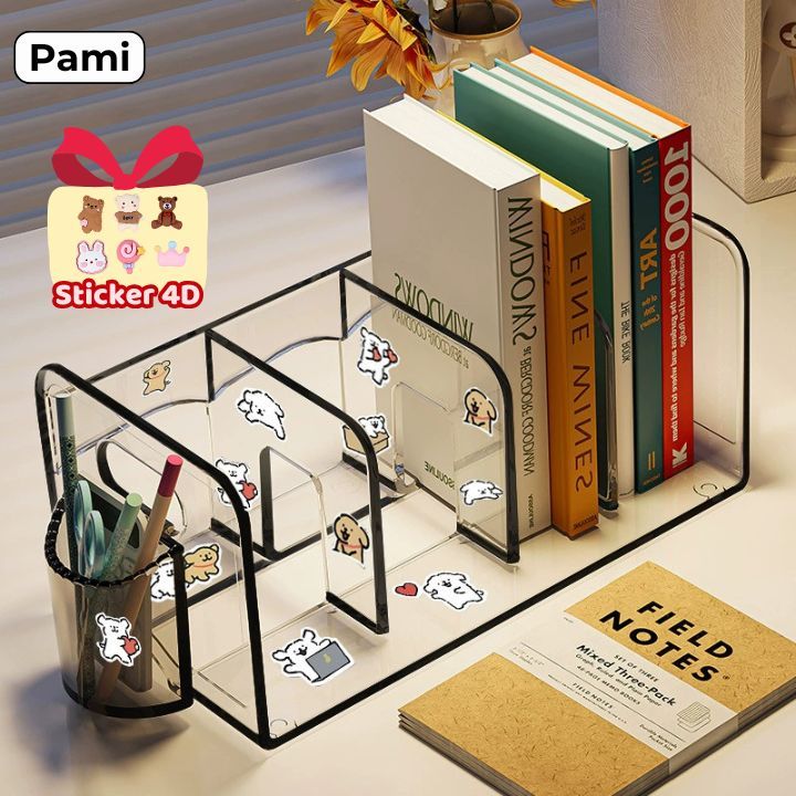 [LOẠI 1 - DÀY] Kệ đựng sách để bàn trong suốt nhiều ngăn chất liệu Acrylic dày dặn, cao cấp có tay cầm