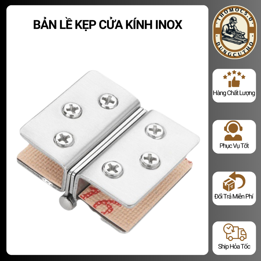 Bản Lề Cửa Kính, Bản Lề Kẹp Kính Chốt Bi, Không Chốt Bi Inox 40MM, 45MM