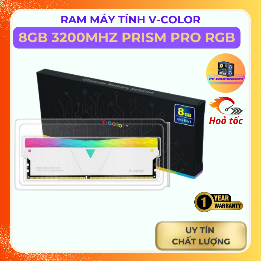 Ram máy tính V-Color DDR4 8GB 3200MHz Prism Pro RGB U-DIMM 1.35V (White ...