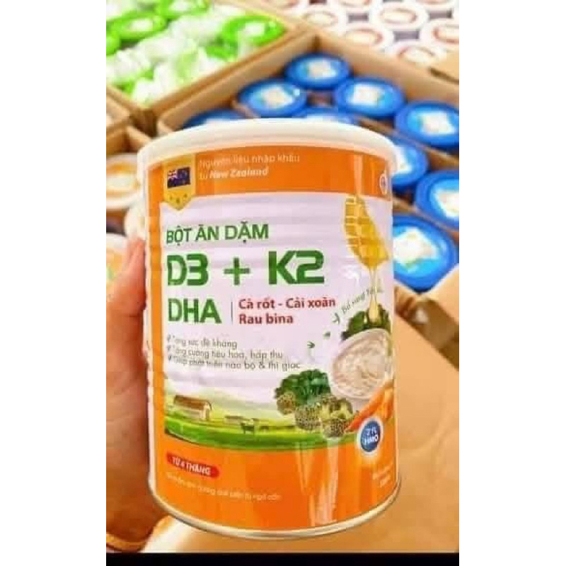 {Chính hãng} Bột Ăn Dặm D3+K2 Cho Bé Từ 4 Tháng Tuổi, (gạo sữa , bí ngô  khoai lang , bò chùm ngây ,gà hầm củ( lon 320g)
