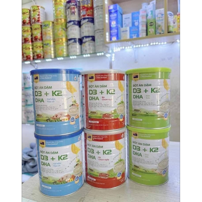 {Chính hãng} Bột Ăn Dặm D3+K2 Cho Bé Từ 4 Tháng Tuổi, (gạo sữa , bí ngô  khoai lang , bò chùm ngây ,gà hầm củ( lon 320g)