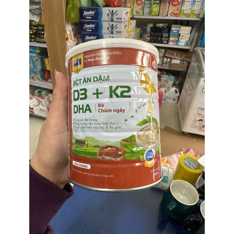 {Chính hãng} Bột Ăn Dặm D3+K2 Cho Bé Từ 4 Tháng Tuổi, (gạo sữa , bí ngô  khoai lang , bò chùm ngây ,gà hầm củ( lon 320g)