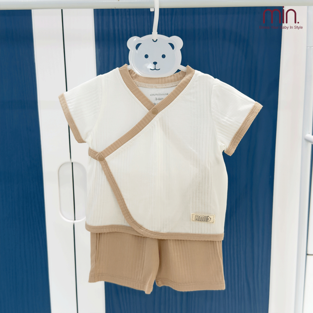 Bộ Sơ Sinh Cộc Tay Anminaza Cài Chéo Vạt Cong Mềm Mại Thoáng Mát Cho Bé - Hàng Chính Hãng AMI0363