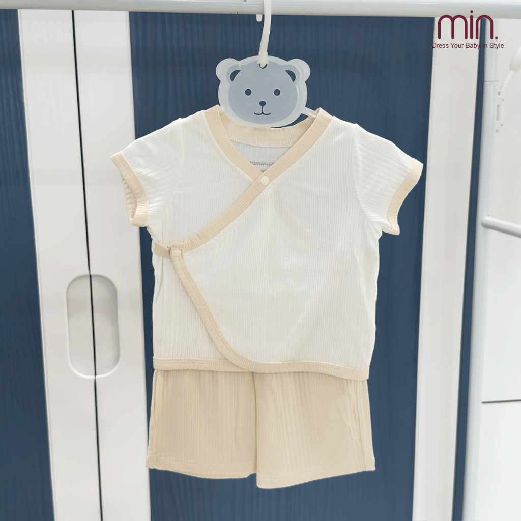 Bộ Sơ Sinh Cộc Tay Anminaza Cài Chéo Vạt Cong Mềm Mại Thoáng Mát Cho Bé - Hàng Chính Hãng AMI0363