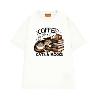Áo Thun NGỐ TEE Coffee Cat & Books Phong Cách Đơn Giản Chất Vải Cotton Thoáng Mát Form Unisex