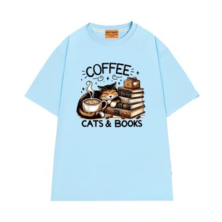 Áo Thun NGỐ TEE Coffee Cat & Books Phong Cách Đơn Giản Chất Vải Cotton Thoáng Mát Form Unisex