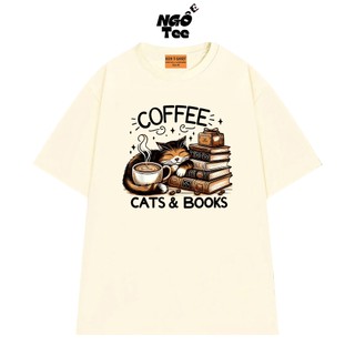 Áo Thun NGỐ TEE Coffee Cat & Books Phong Cách Đơn Giản Chất Vải Cotton Thoáng Mát Form Unisex