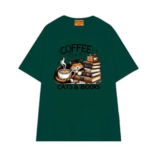 Áo Thun NGỐ TEE Coffee Cat & Books Phong Cách Đơn Giản Chất Vải Cotton Thoáng Mát Form Unisex