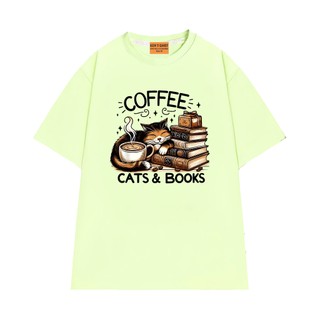 Áo Thun NGỐ TEE Coffee Cat & Books Phong Cách Đơn Giản Chất Vải Cotton Thoáng Mát Form Unisex