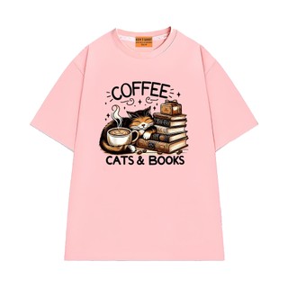 Áo Thun NGỐ TEE Coffee Cat & Books Phong Cách Đơn Giản Chất Vải Cotton Thoáng Mát Form Unisex
