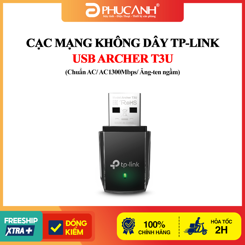 Cạc mạng không dây TP-Link USB Archer T3U (Chuẩn AC/ AC1300Mbps/ Ăng ...