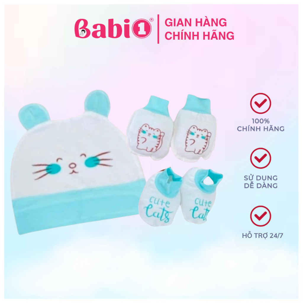 Set Bao Tay Bao Chân Mũ Sơ Sinh BABIONE Combo 3in1 100% Cotton Mềm Mại
