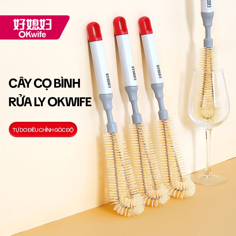 Ảnh Cây Cọ Bình Rửa Ly OKwife - Chổi Cọ Rửa Bình Sữa, Bình Giữ Nhiệt, Bình Nước Thể Thao Dài 33.5cm 1