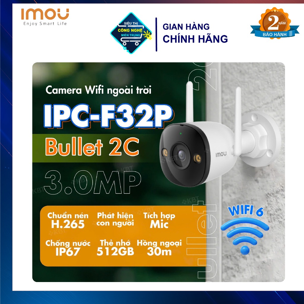 Camera wifi cố định 3MP IMOU F32P, Ban đêm Hồng ngoại, Tích hợp micro ...