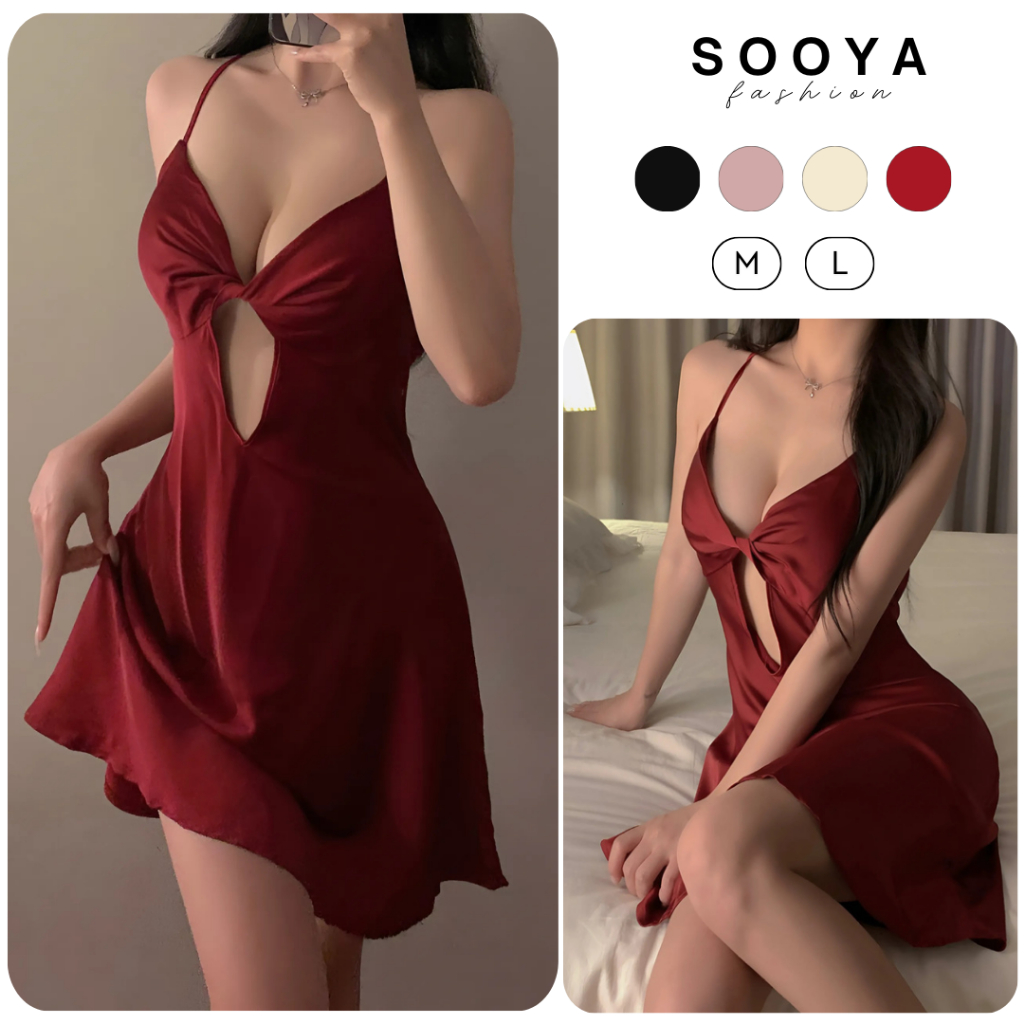 Váy Ngủ Lụa Cao Cấp Sooya 2 Dây Có Mút Ngực, Phong Cách Sexy, Mềm Mại