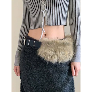 Thắt lưng lông da nút gài điều chỉnh style Âu Mỹ