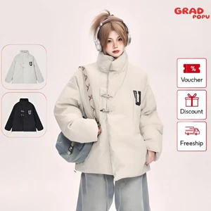 Áo phao nữ GRADPOPU PAP05 cổ đứng bo chun siêu ấm thiết kế khóa cài độc đáo , áo khoác phao béo phong cách Hàn Quốc