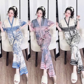 Bộ Đồ Pijama, Cổ Y Lụa Latin (Lụa Mịn)  Tơ Tằm, Có Hai Size  45-65 kg vào  63-75 kg,, Họa Tết Rừng Có Nhiều Màu