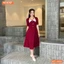 Đầm thiết kế BEMINE cổ vuông kiểu phối trắng dáng chữ A đính nút phù hợp đi làm, đi chơi và đi tiệc-MT10036