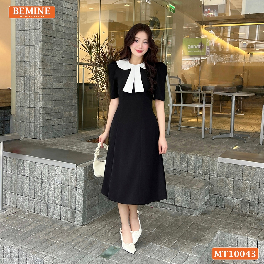 Ảnh Đầm thiết kế BEMINE cổ sen có nơ dáng chữ A phù hợp đi làm, đi chơi-MT10043 1