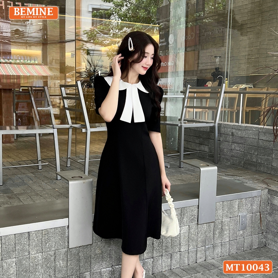 Ảnh Đầm thiết kế BEMINE cổ sen có nơ dáng chữ A phù hợp đi làm, đi chơi-MT10043 3