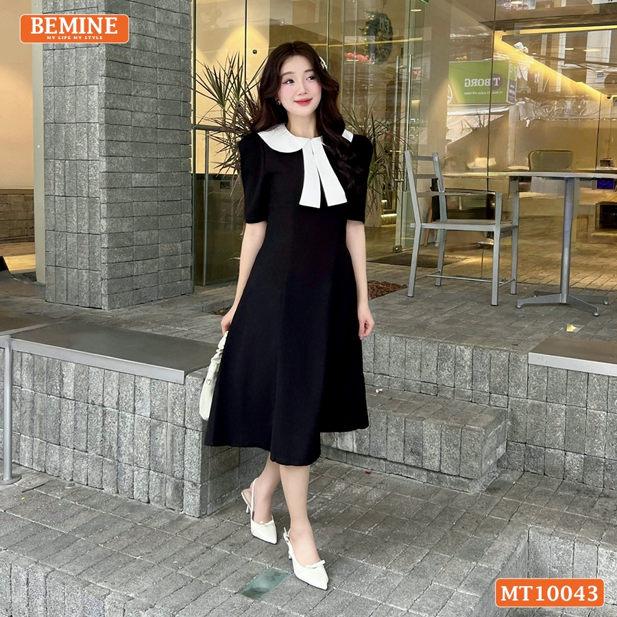 Ảnh Đầm thiết kế BEMINE cổ sen có nơ dáng chữ A phù hợp đi làm, đi chơi-MT10043 4