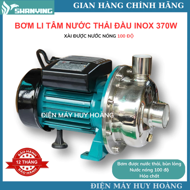 Máy bơm đầu inox Shanying Nhật Bản 370w - 750W dùng điện 220v chuyên bơm hóa chất, nước thải, nước nóng 100 độ — ảnh 1