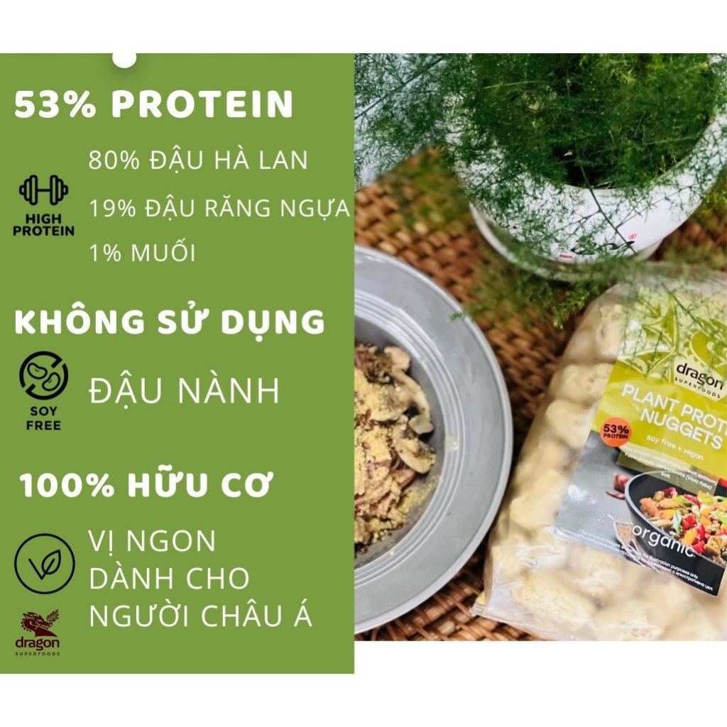 Thịt chay từ đậu Hà Lan hữu cơ Dragon Superfoods plant protein, không đậu nành, không gluten