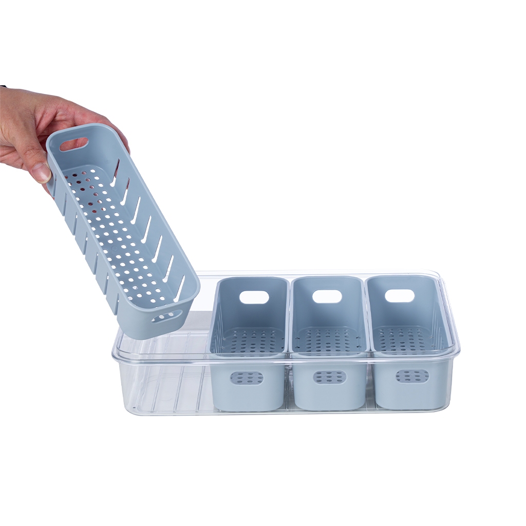 Hộp thực phẩm chữ nhật quai xách 4 ngăn Hokori 6510-1, Hộp bảo quản thức ăn an toàn tiện lợi, Hộp Đựng Hoa Quả, Thức Ăn