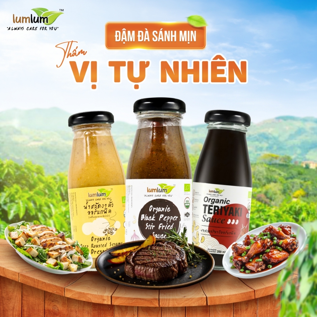 Sốt Lumlum hữu cơ Teriyaki, Sukiyaki, Me Thái, sriracha, sốt chua ngọt, Mè rang trộn salad